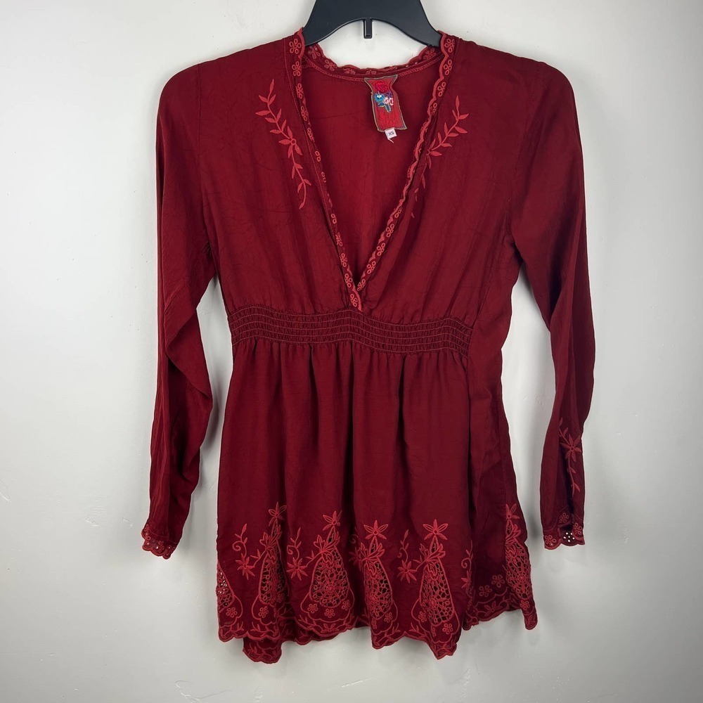 Johnny Was Scalloped Embroidered Long Sleeve Tunic Womens Size: XS